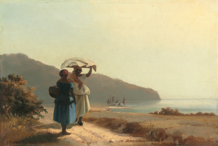 Camille Pissarro (French, 1830 - 1903 ), Two Women Chatting by the Sea, St. Thomas, 1856, oil on canvas, Collection of Mr. and Mrs. Paul Mellon